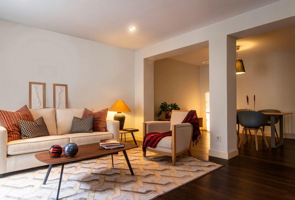 warm terracotta themed living area