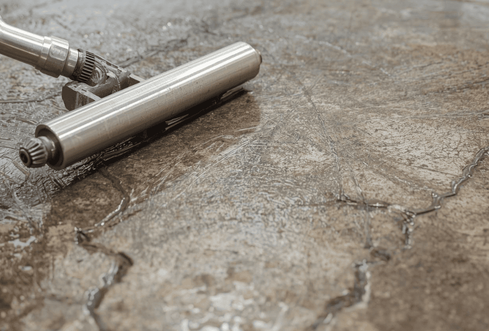 Applying sealer on concrete floor cracks
