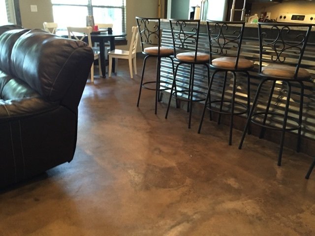 Stained floor in a commercial or residential dining area