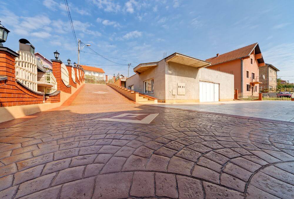 Stamped concrete overlay in a residential area