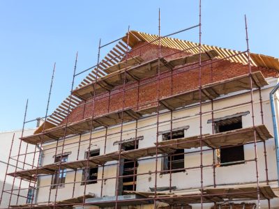 on going construction for exterior house wall