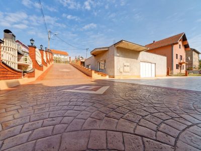 fan stamped style concrete sidewalk