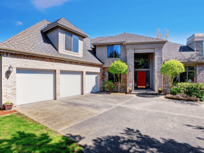 contemporary house with wide driveway