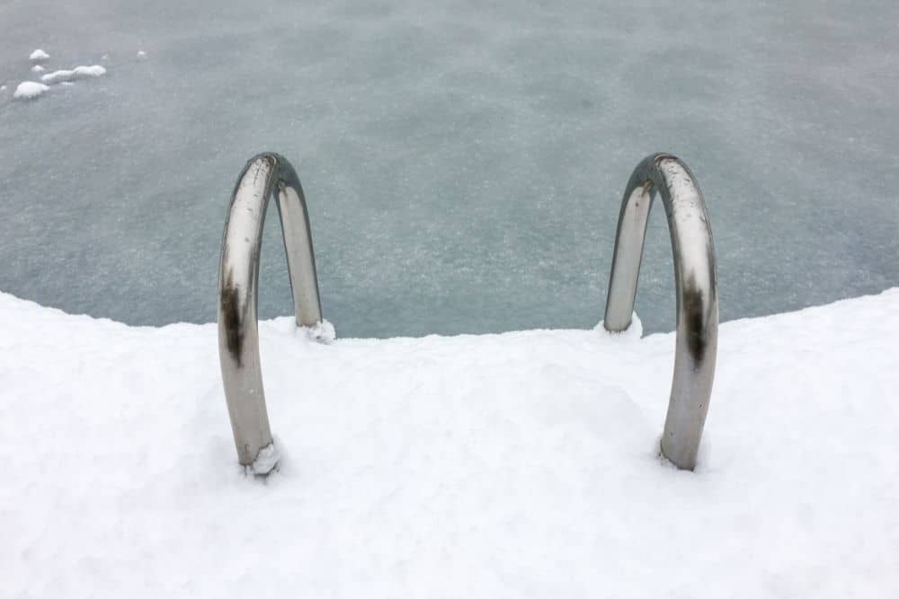 pool deck covered with snow