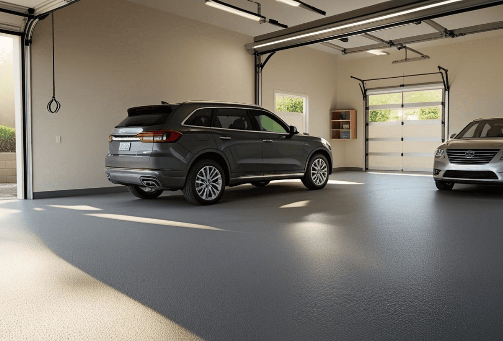 Durable Garage Floors with gray SUV cars